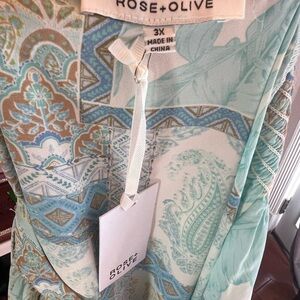 Rose & Olive Teal and Tan Paisley Blouse